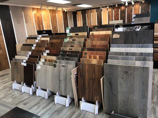 100's of flooring options (Laminate, Vinyl, LVT, Solid Hardwood, Engineered Hardwood) available at our showroom