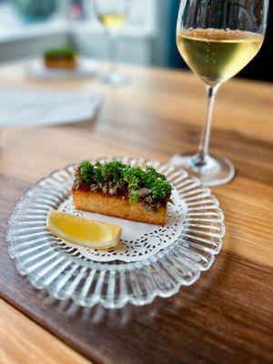 Nathan Matkowsky, May 2023 - Escargot, toasted pain de mie, hen of the woods, curly parsley