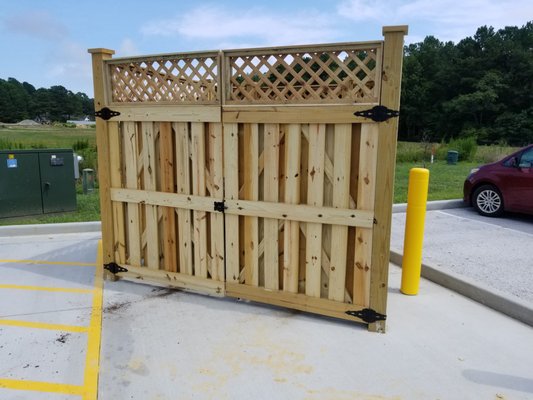 6'+ lattice dumpster enclosure with dbl swing gate pressure treated