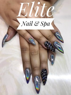 Galaxy unicorn with holographic stiletto nails