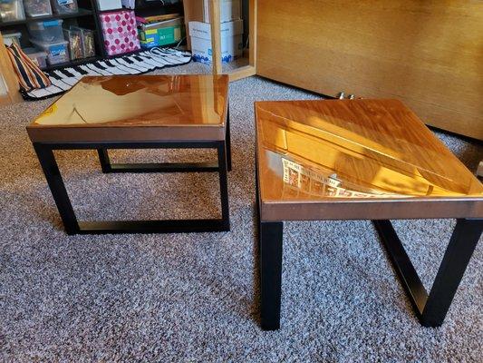 Cardboard side tables transformed into Hammered Copper side tables