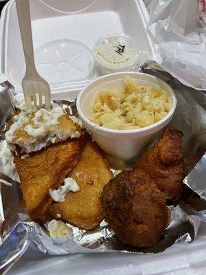 Fish dinner with Cole slaw and Hush puppies