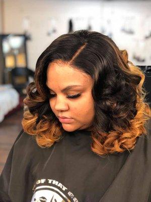 lace closure sew in using (ThatGoodHair) curled by Lucee and colored