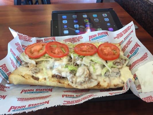 Ten inch Cheesesteak with lettuce and tomato added.