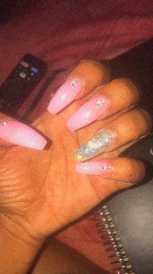 Nails, full set, glitter, crystals