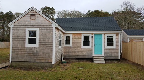 Evans Cottage - Re-painted the front doors with a color called Sea Foam Green