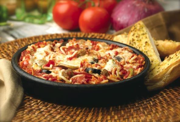 Baked Spaghetti Dinner, available in Family Size or Veggie Style.