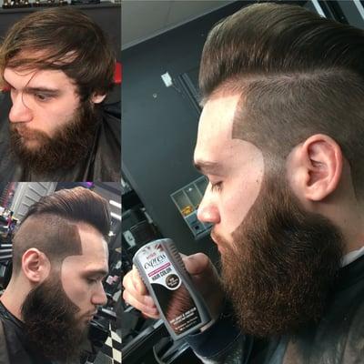 A before and after look of this awesome undercut finished with a Pompadour