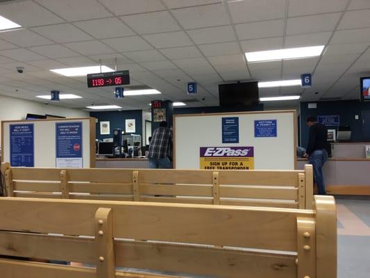 Inside. Typical RMV. Numbers being called. Waiting.