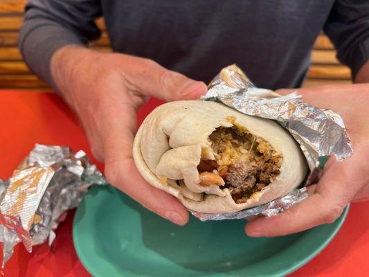 Double beef burrito - large, cheesy, and yummy