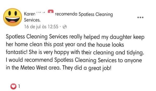 Reviews from Facebook page

https://facebook.com/spotlesscleanservice/?ref=bookmarks