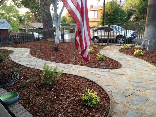 Drought friendly front yard with drip irrigation.