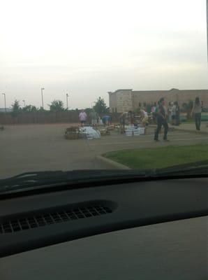 Volunteers getting the fruit & veggies together