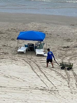 Closing time for the beach crew. About to break down the tents and chairs.