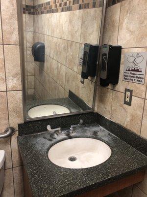 Nasty bathroom sink; how to wash your hands and leave it with them disinfected??