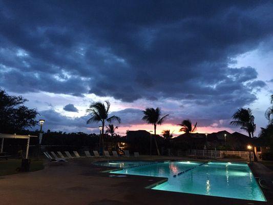 Swimming pool at sunset from the Villas at Kenolio.