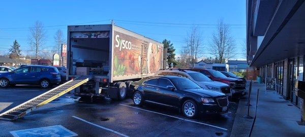 Sysco driver blocking patrons in.