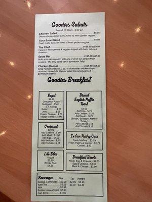 Back of menu