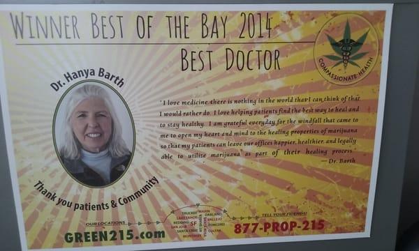 Our co-founder Hanya Barth M.D. was voted best doctor in the bay area 2014 in the last issue of the Bay Guardian.