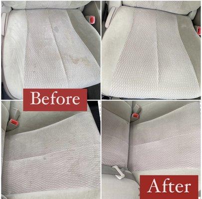 Car seats wash. Before and after.