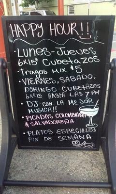 El Marinero Restaurant - Happy Hour Specials 7 Days a Week (Monday through Sunday) Colombian & Salvadoran style appetizers/snacks.