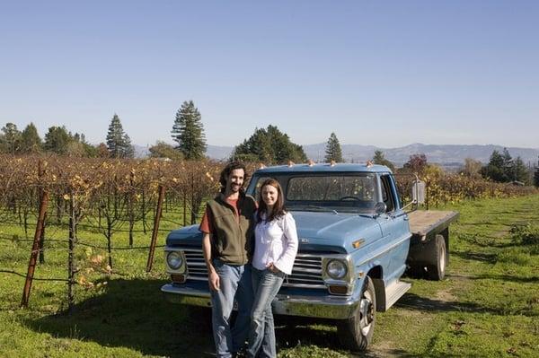 Dylan and Tobe in the Pinot Vineyard