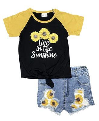 2PC Girls Sunflower Short Shirt Set