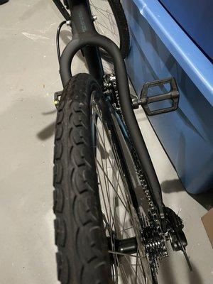 Bent back wheel of bike