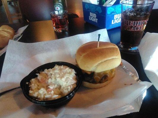 BBQ burger with coleslaw.