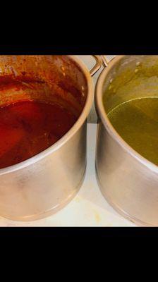 Our verde and rojo sauce