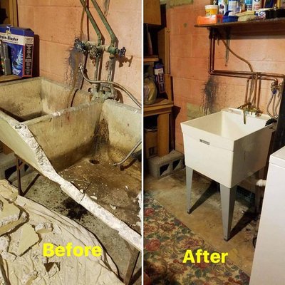 From an old concrete sink that was draining poorly and had leaks to a more contemporary, easier to maintain smaller version without leaks.