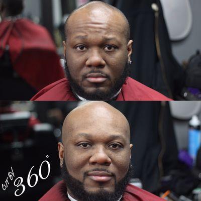 Before & after of baldy & beard style.  Cut by 360.