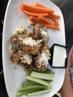 Garlic Parmesan wings with Gorgonzola sauce on the side - excellent!