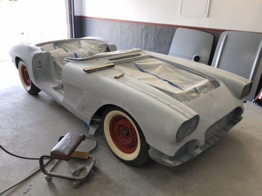 '61 Vette after body work and ready for paint under PHR Owner, Scott Leachman's close supervision.....