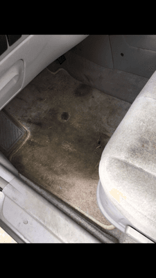 Confronted shop about grease and dirt stained seat and floor mat and they denied having done this.  Only offered to vacuum it!