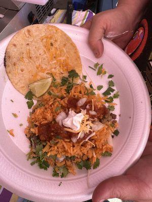 Pork taco and Spanish rice