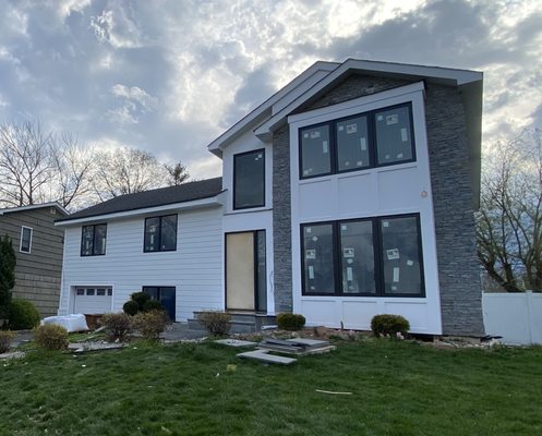 Hardie plank and stone siding