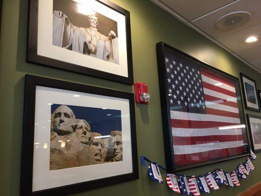 Patriotic pics on the walls.