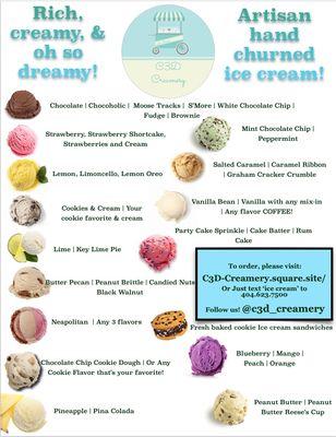 Please look at our enticing menu of hand churned ice cream!