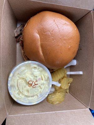 Brisket sandwich with potato salad. Yum!