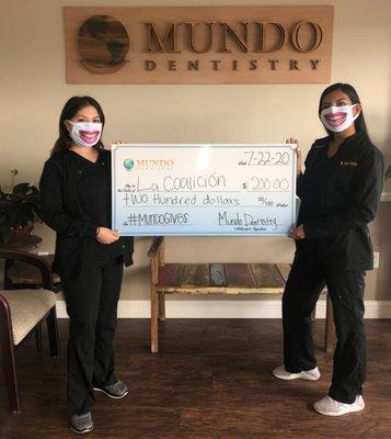 Every month we give a portion our new patient exams to a local charity!  #mundogives