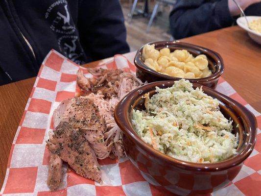 Smoke turkey, cole slaw, mac and cheese