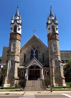 Exterior of the Gothic Revival Cathedral. Entrance is to the north through Parish Hall.