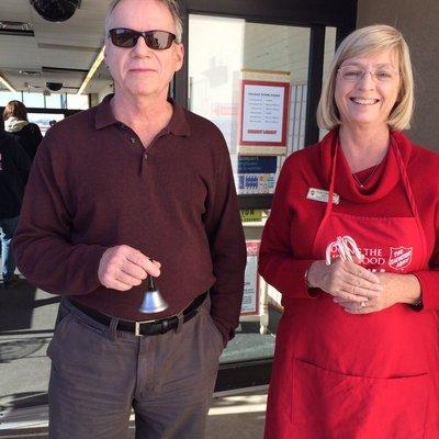 Bell ringing for the Salvation Army, with Ted Campbell, Callaway Bank loan officer.