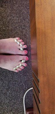 Pedicure- waiting for polish to dry under fan/lamp