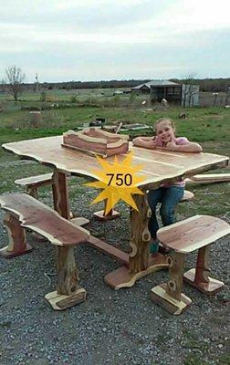 Cedar log kitchen table with benches