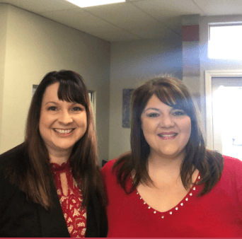 Fernley team: Lisa and Ashley wearing red on National Wear Red Day.