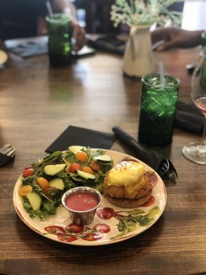 Crab Benedict and salad