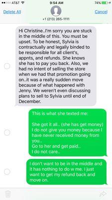 I tried to reach out to P.S... they sent me back to new spa owner (Sylvia).. I ended up being thrown back &forth betw both parties...