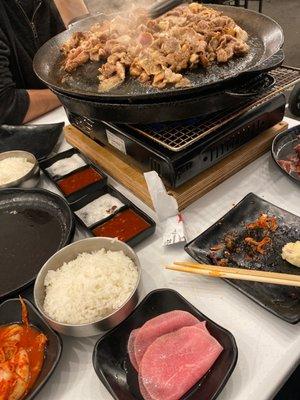 Outside seating with really good meats and banchan